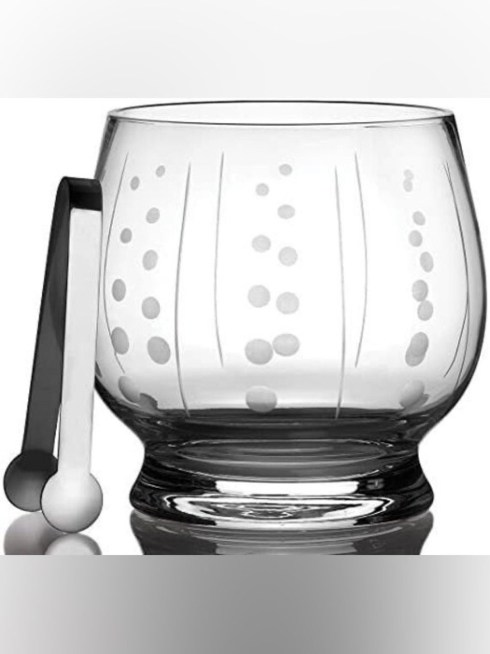 Mikasa Clear Etched Dot Glass Ice Bucket with Stainless Steel Tongs